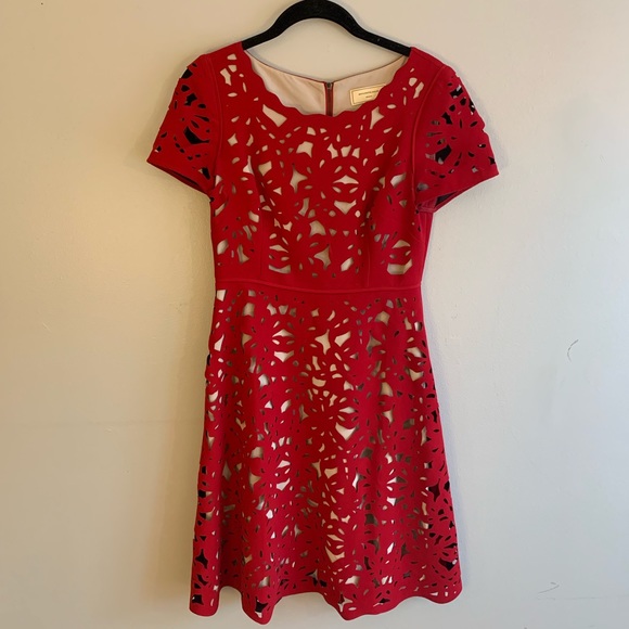 Anthropologie Red Laser Cut Dress sz 2 - Picture 2 of 6